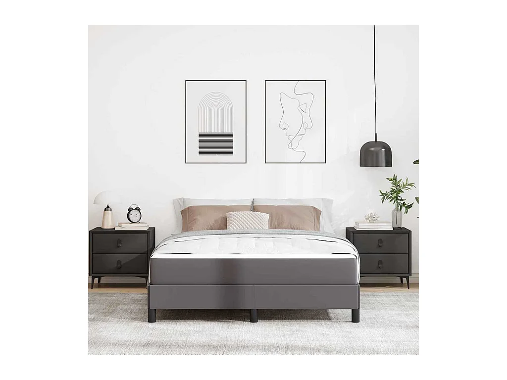 Cadre de lit avec matelas Gris 140 x 190 cm Faux cuir