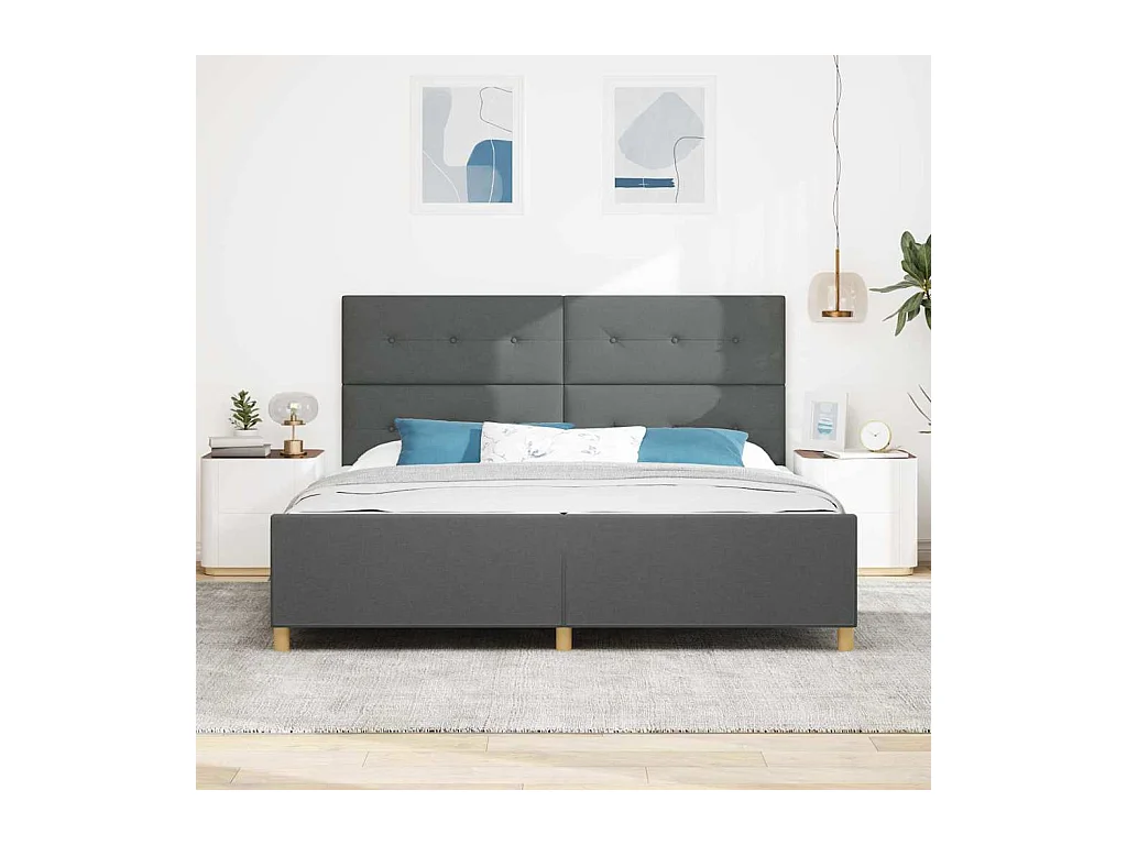 Cadre de lit avec tête de lit Gris foncé 200 x 200 cm tissu