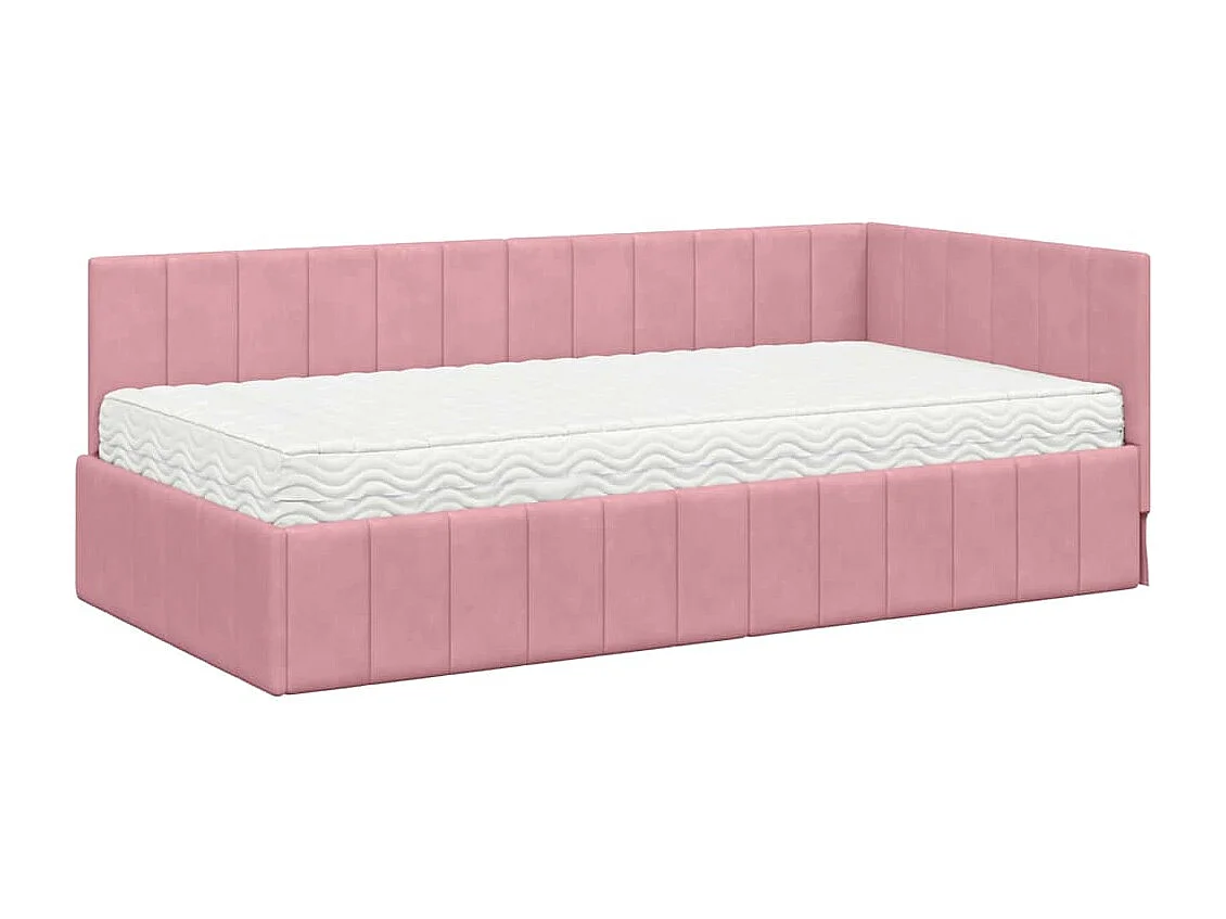 Cadre de lit d'angle avec matelas Rose 90 x 200 cm Velours