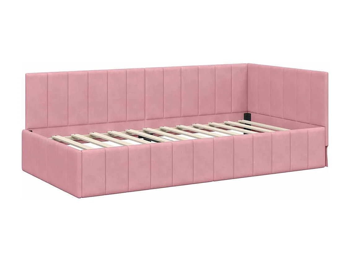 Cadre de lit d'angle avec matelas Rose 90 x 200 cm Velours