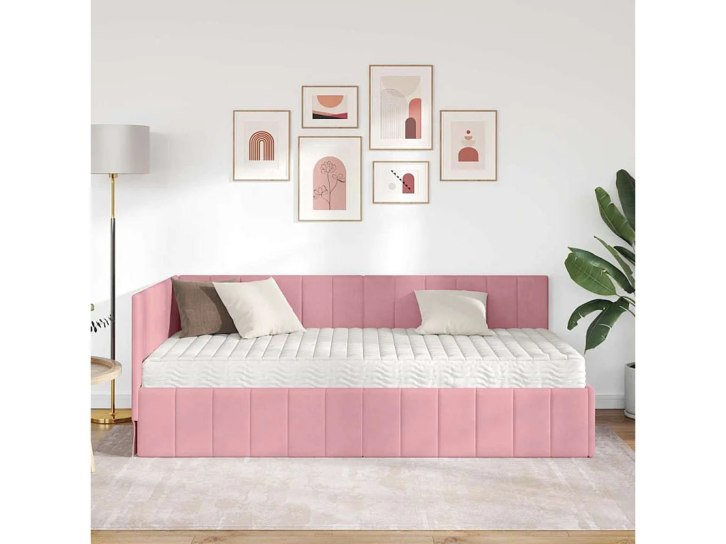 Estructura de cama en esquina Rosa 90 x 200 cm Terciopelo