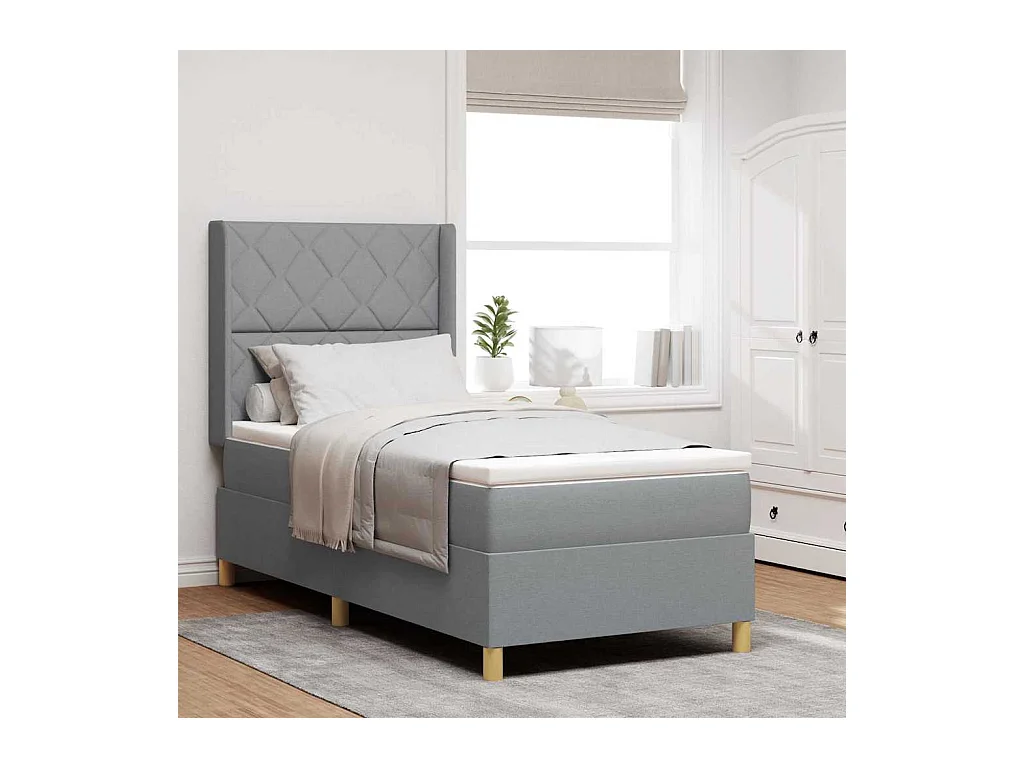 Boxspringbed met matras Lichtgrijs 90 x 200 cm Stof