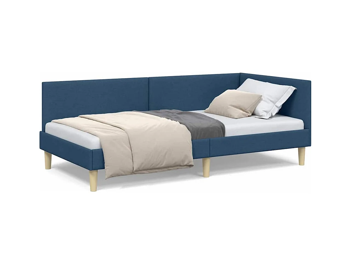 Cadre de lit d'angle Bleu 80 x 200 cm Tissu et bois reconstitué