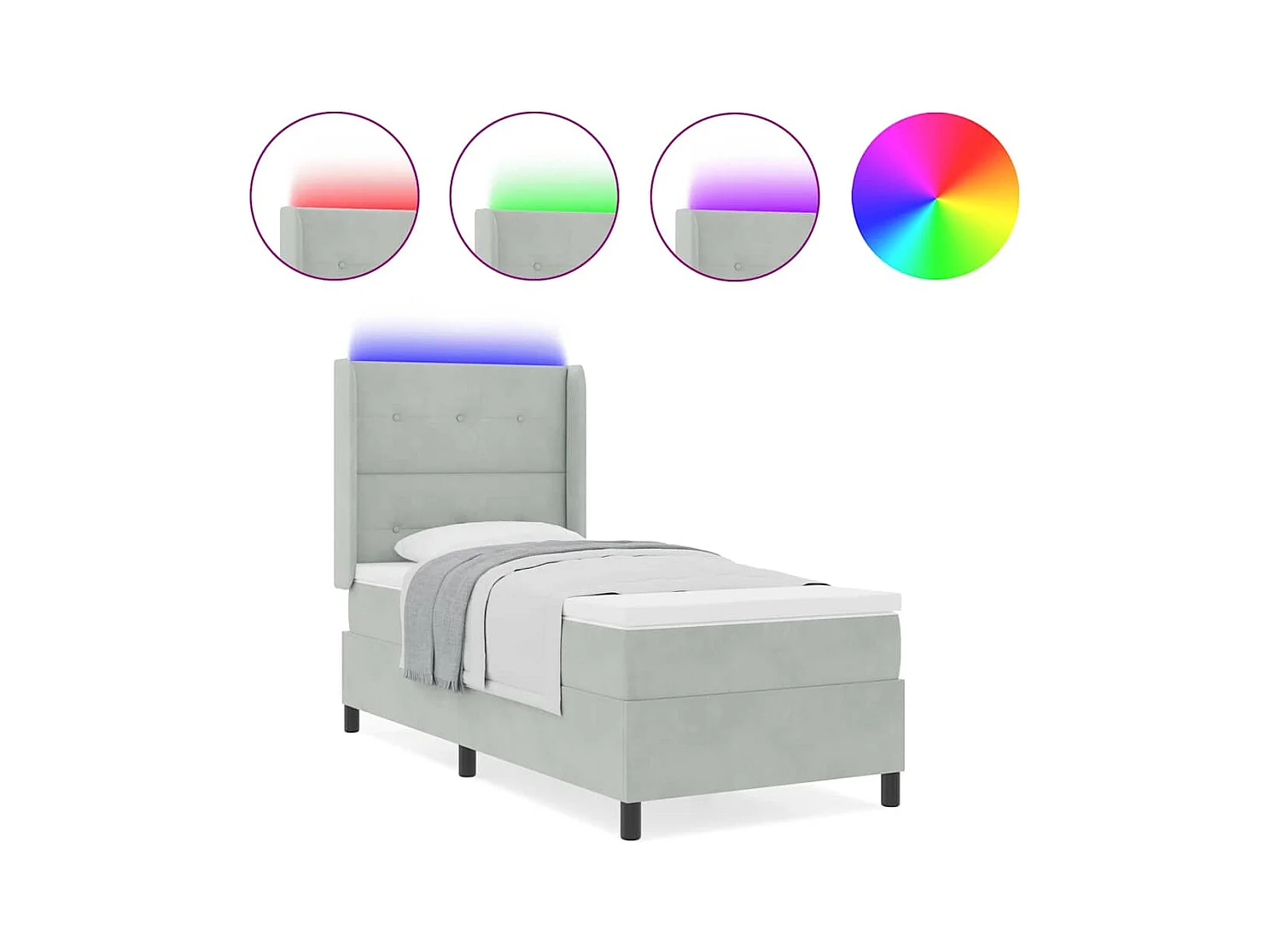 Cadre de lit avec Matelas LED Gris clair 100 x 200 cm Velours