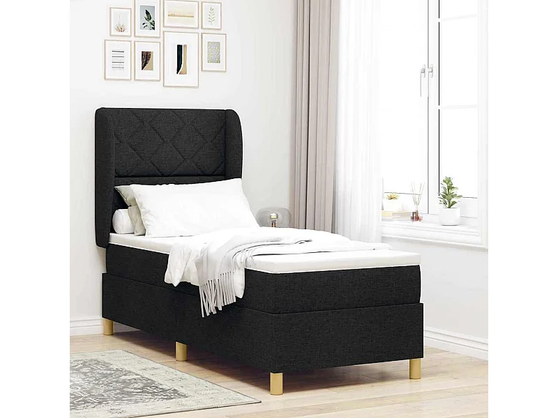 Cama Box Springs com Colchão Cinza Escuro 90x190 cm Preto