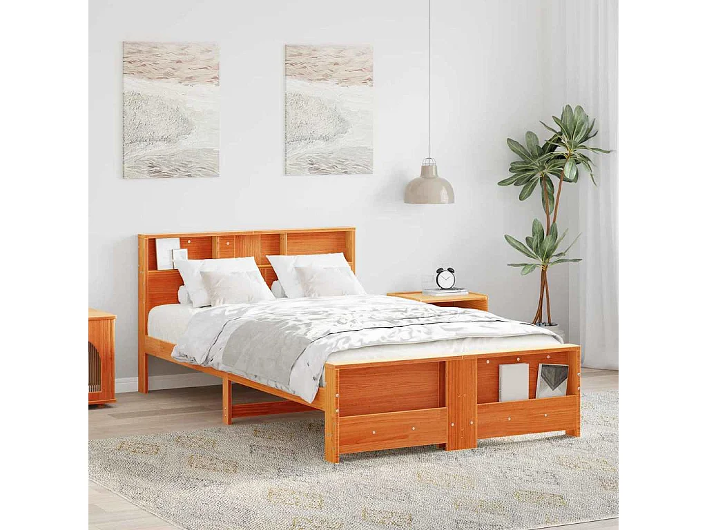 Estructura de cama con cabecera Marrón cera 120 x 190 cm