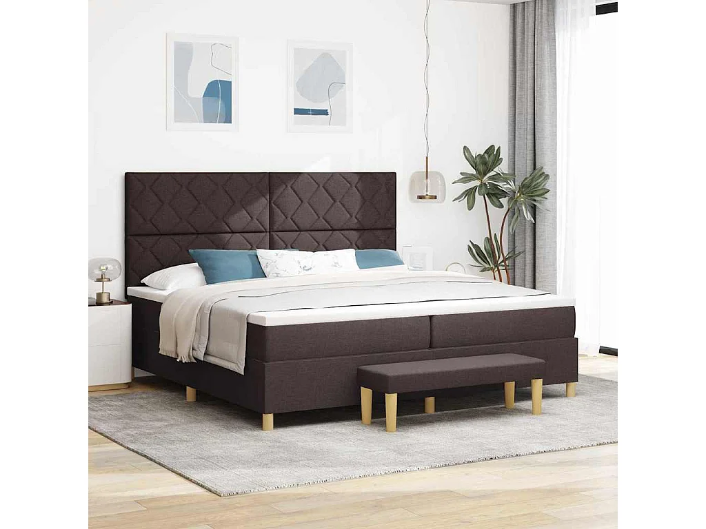 Cama tipo Box Spring Marrón Oscuro 200 x 200 cm tela