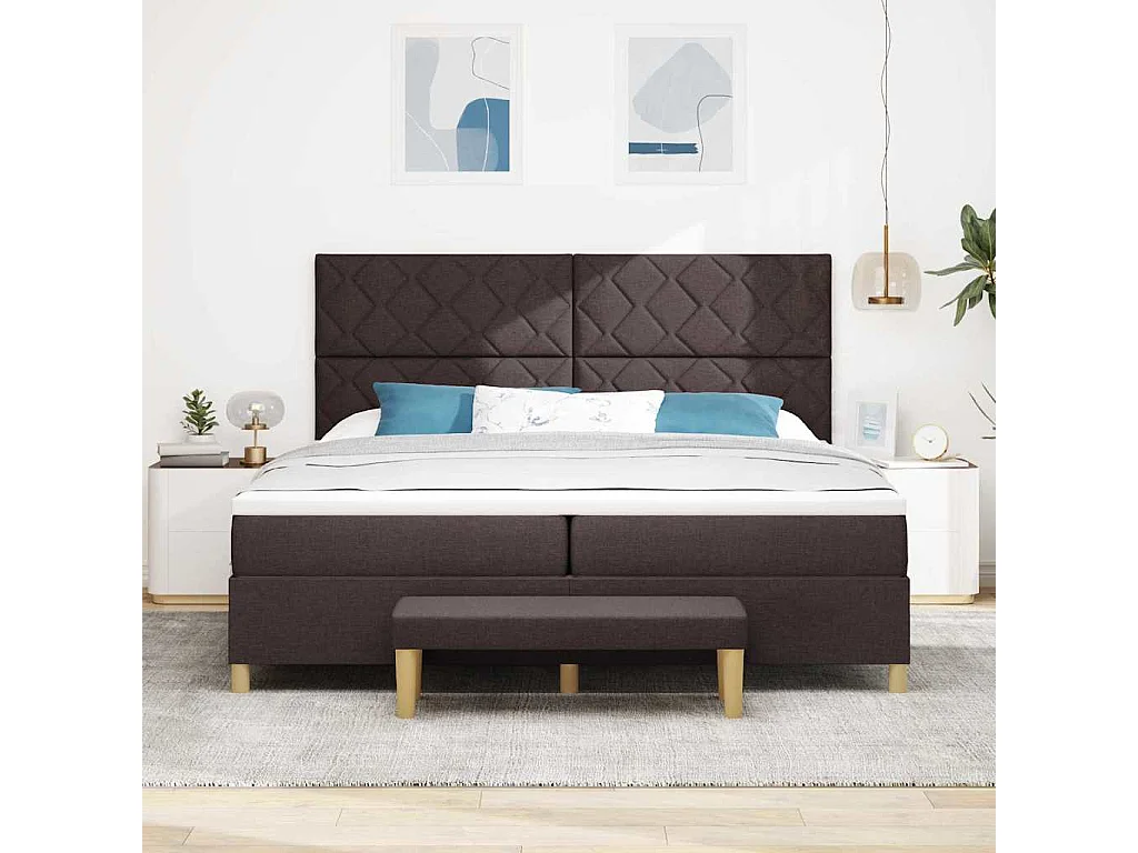 Cama tipo Box Spring Marrón Oscuro 200 x 200 cm tela