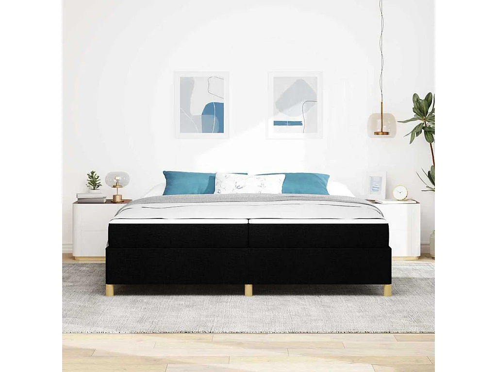 Cama tipo Box Spring Negro y Blanco y Negro 200 x 200 cm tela