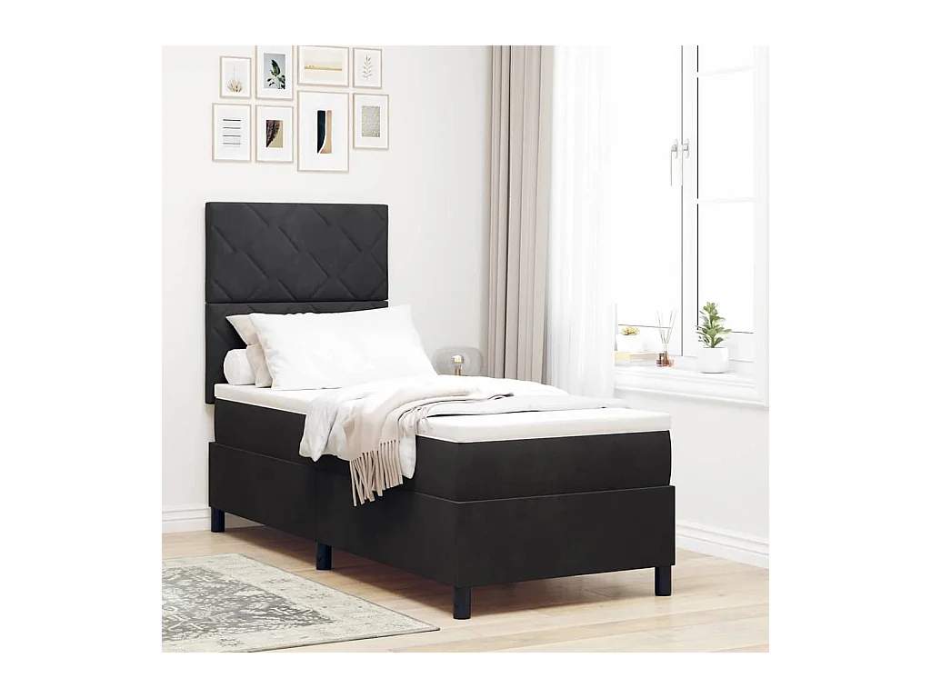 Cama Box com colchão com cabeceira Preto 80 x 200 cm Veludo