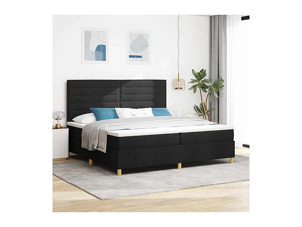 Cama Box com colchão com cabeceira Preto 200 x 200 cm tecido