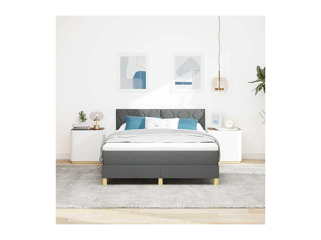 Cadre de lit avec matelas Gris foncé 140 x 190 cm tissu