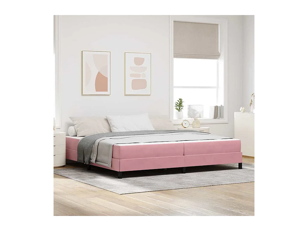 Cama box spring com colchão Rosa 200 x 200 cm Veludo