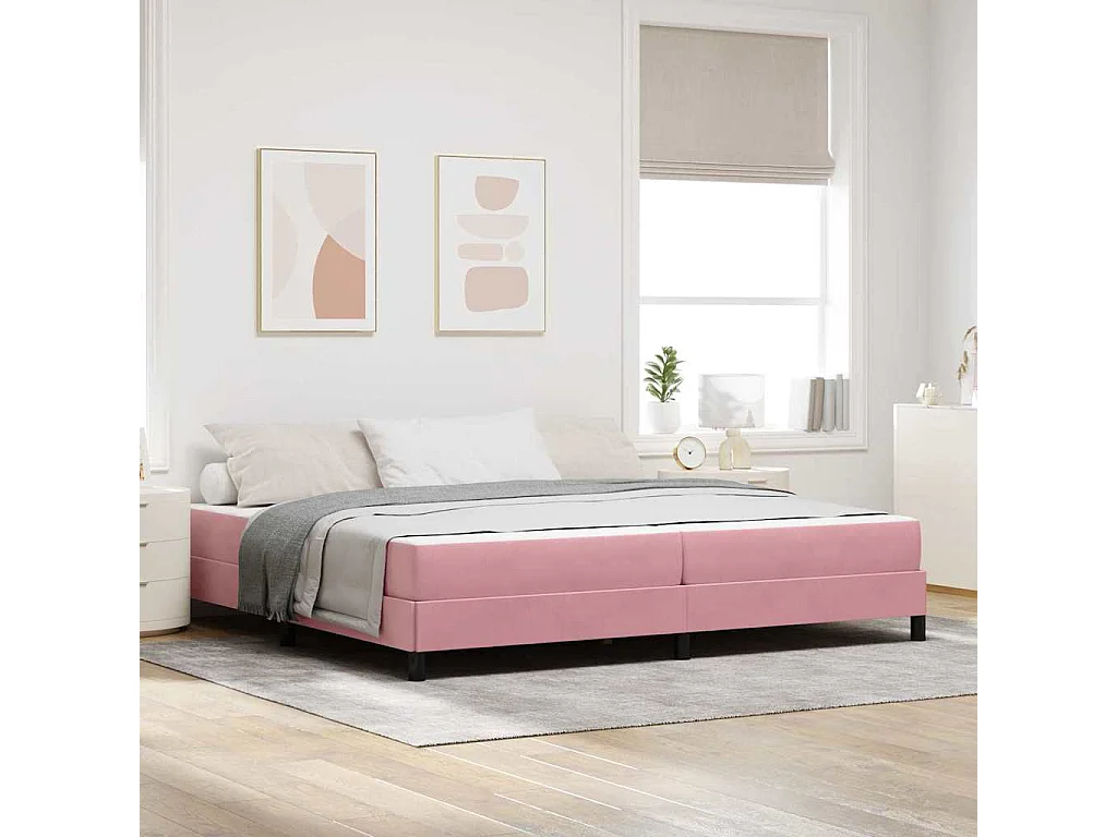 Cama box spring con colchón Rosa 200 x 200 cm Terciopelo