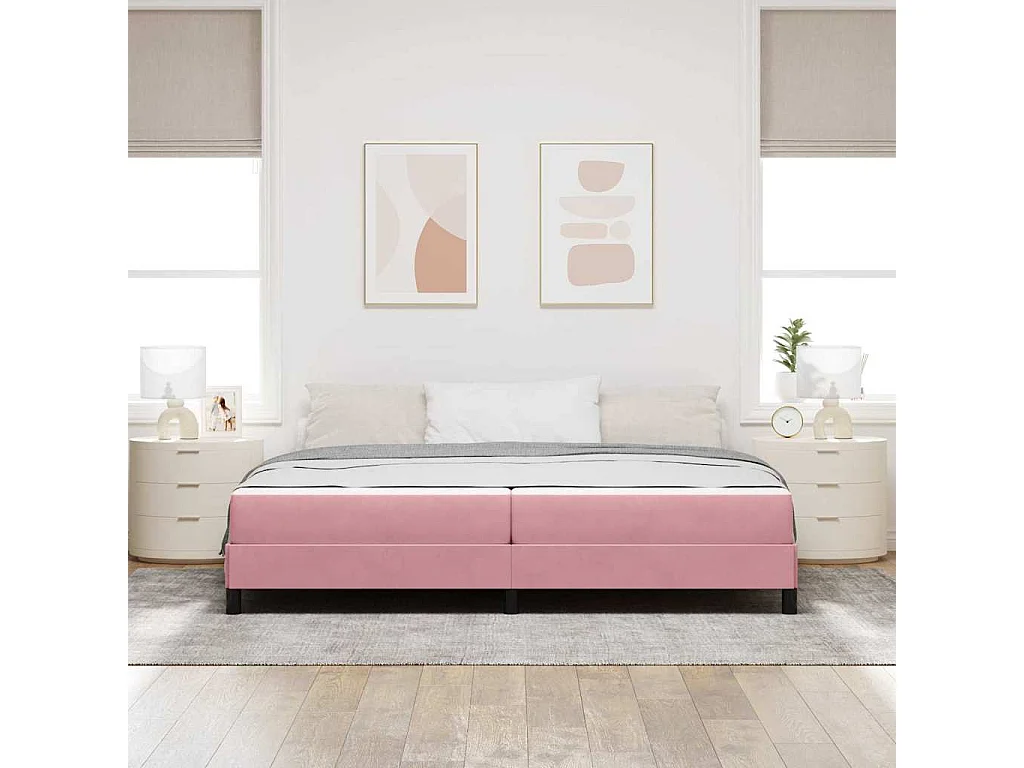 Cama box spring con colchón Rosa 200 x 200 cm Terciopelo