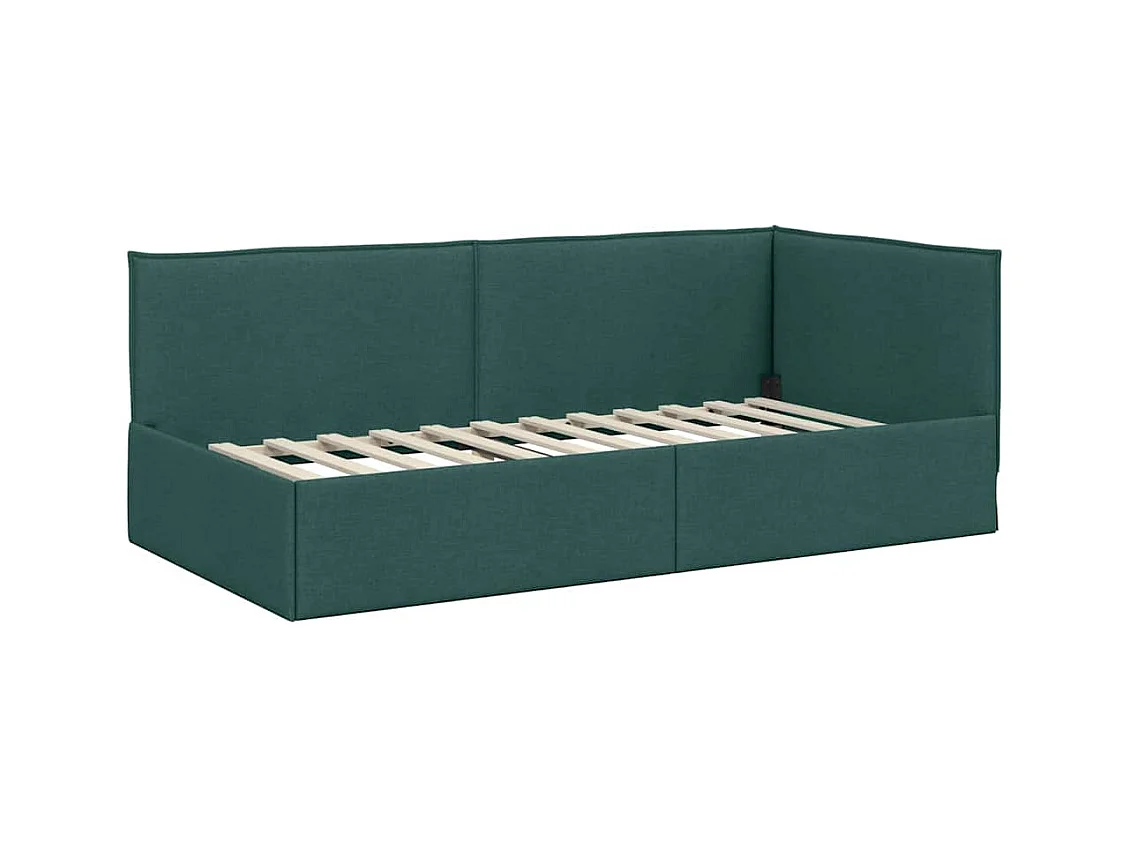 Cadre de lit d'angle Vert foncé 90 x 200 cm tissu