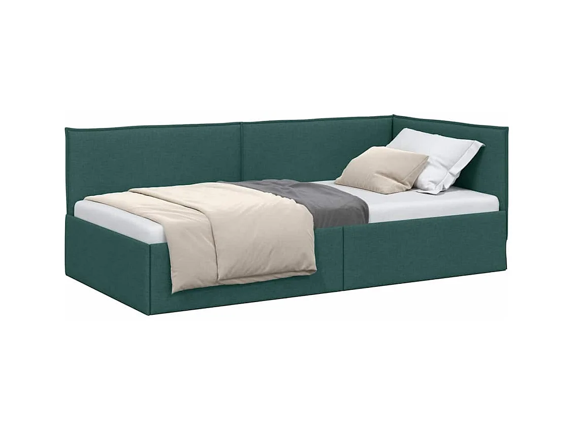 Cadre de lit d'angle Vert foncé 90 x 200 cm tissu