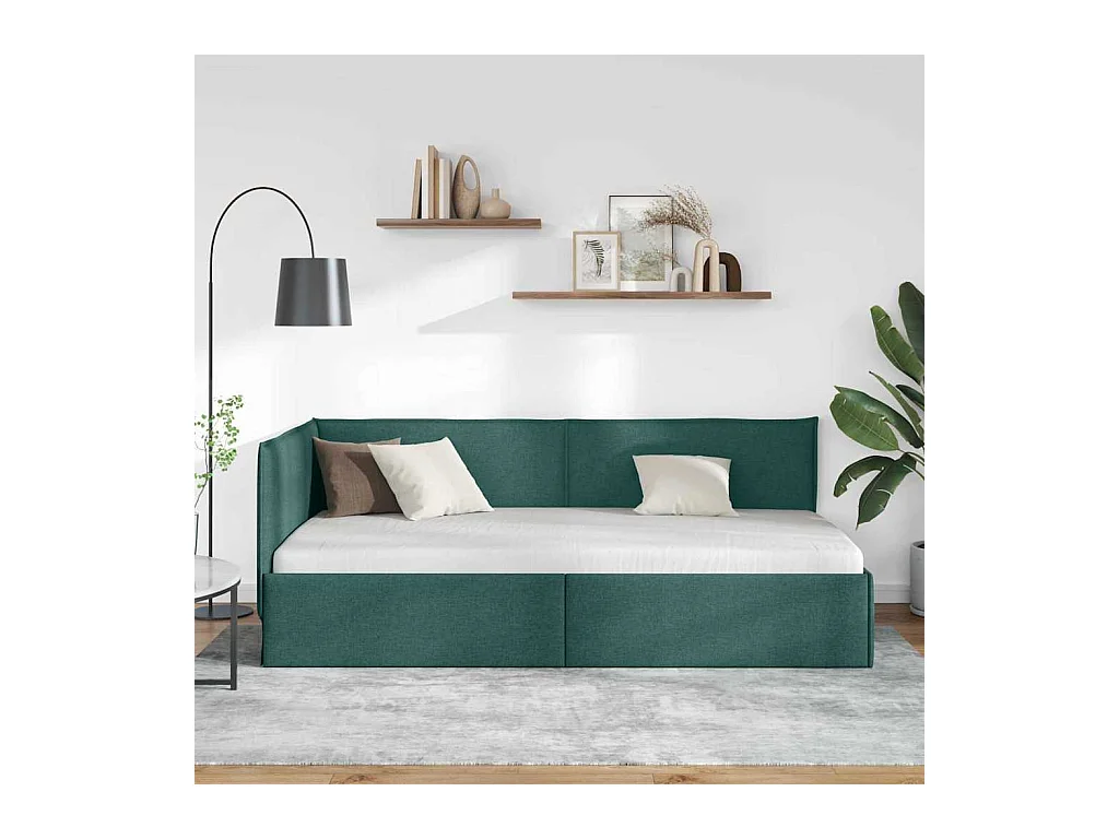 Cadre de lit d'angle Vert foncé 90 x 200 cm tissu