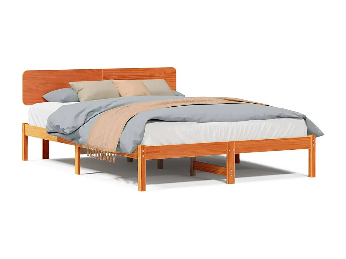 Estructura de cama con cabecera Marrón cera 150 x 200 cm