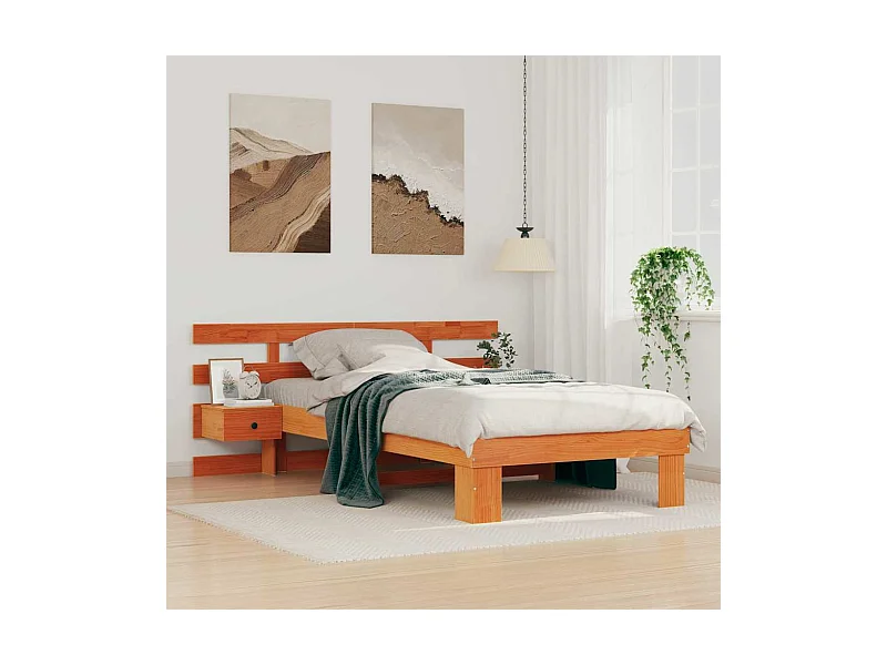 Estrutura da Cama com cabeceira Castanho-mel 90 x 190 cm