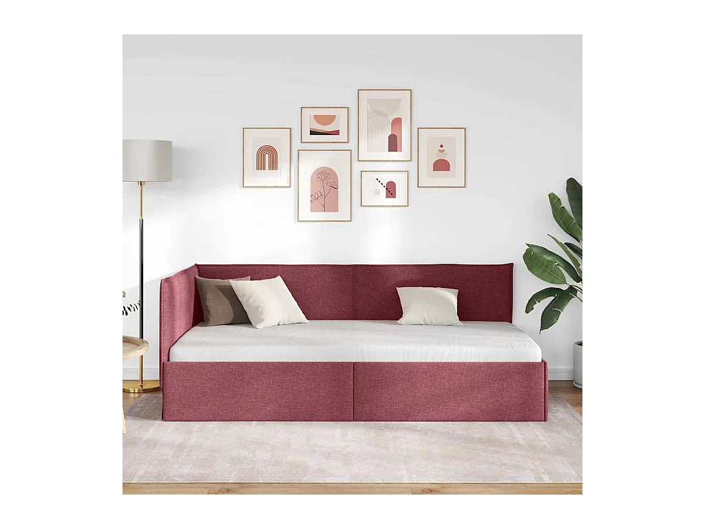 Cadre de lit d'angle Rouge bordeaux 80 x 200 cm tissu
