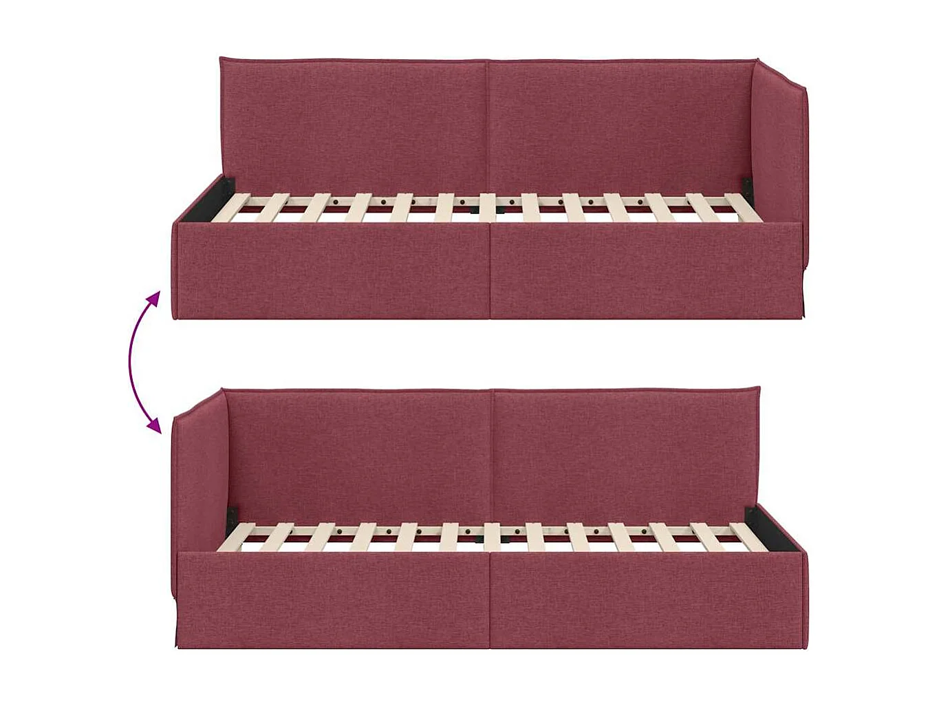 Cadre de lit d'angle Rouge bordeaux 80 x 200 cm tissu
