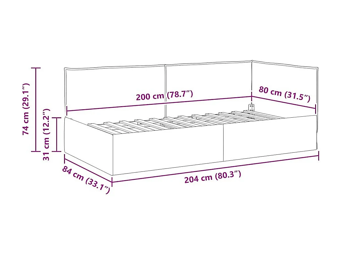 Cadre de lit d'angle Rouge bordeaux 80 x 200 cm tissu