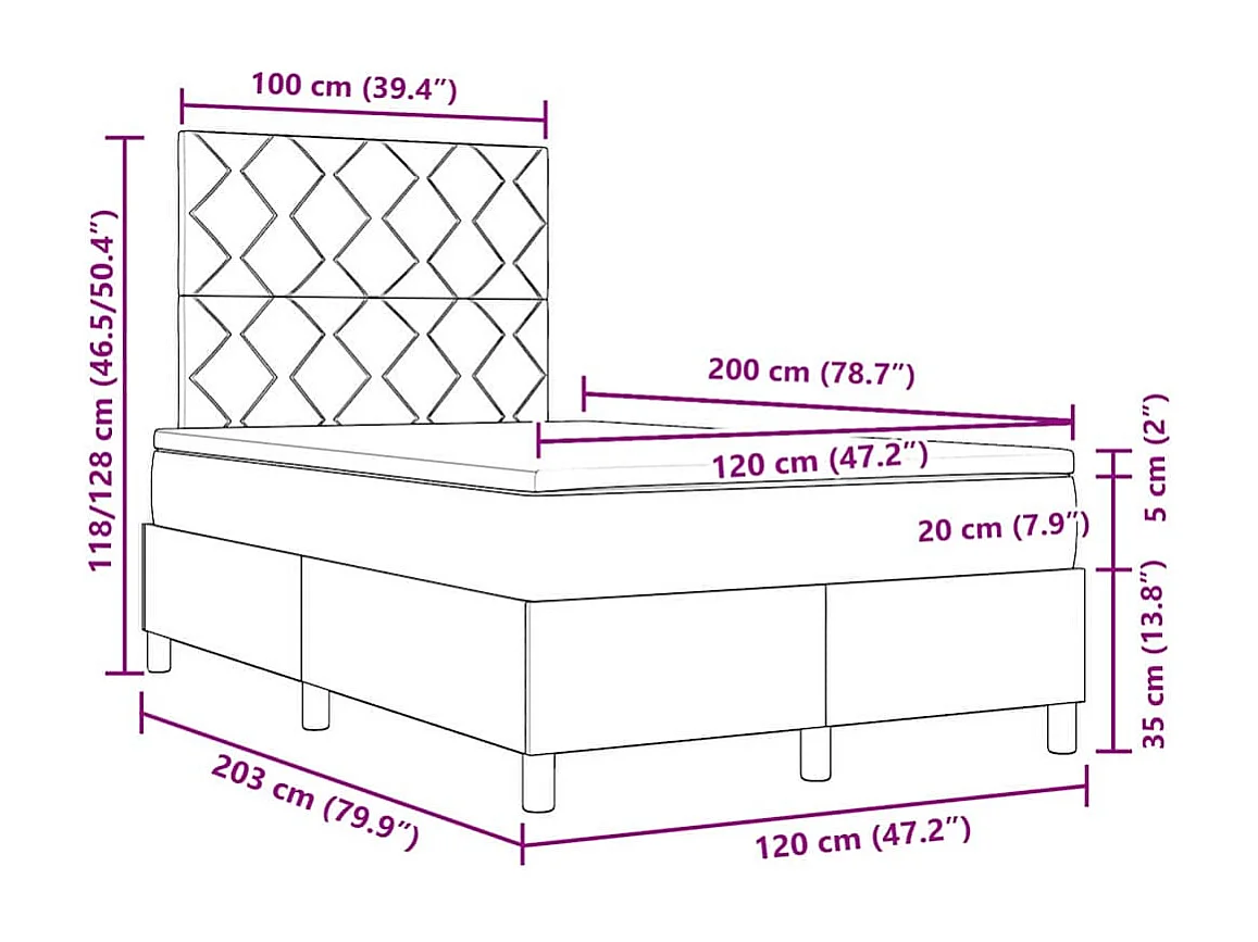 Cadre de lit avec matelas Noir 120 x 200 cm tissu