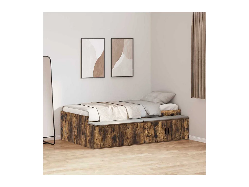 Cadre de lit avec rangement Chêne fumé 90 x 200 cm