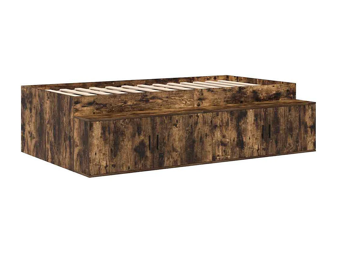 Opbergbedframe Gerookt eiken 90 x 200 cm Bewerkt hout