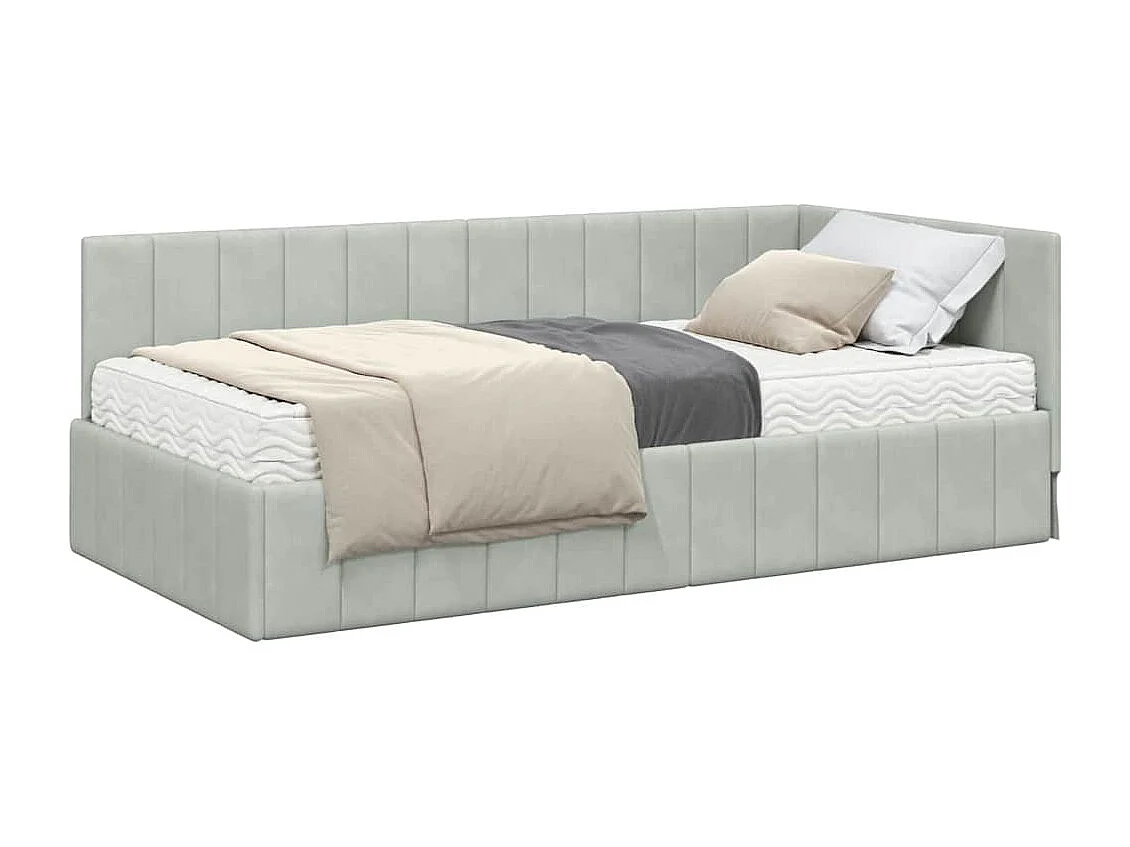 Cadre de lit d'angle Gris clair 90 x 190 cm Velours