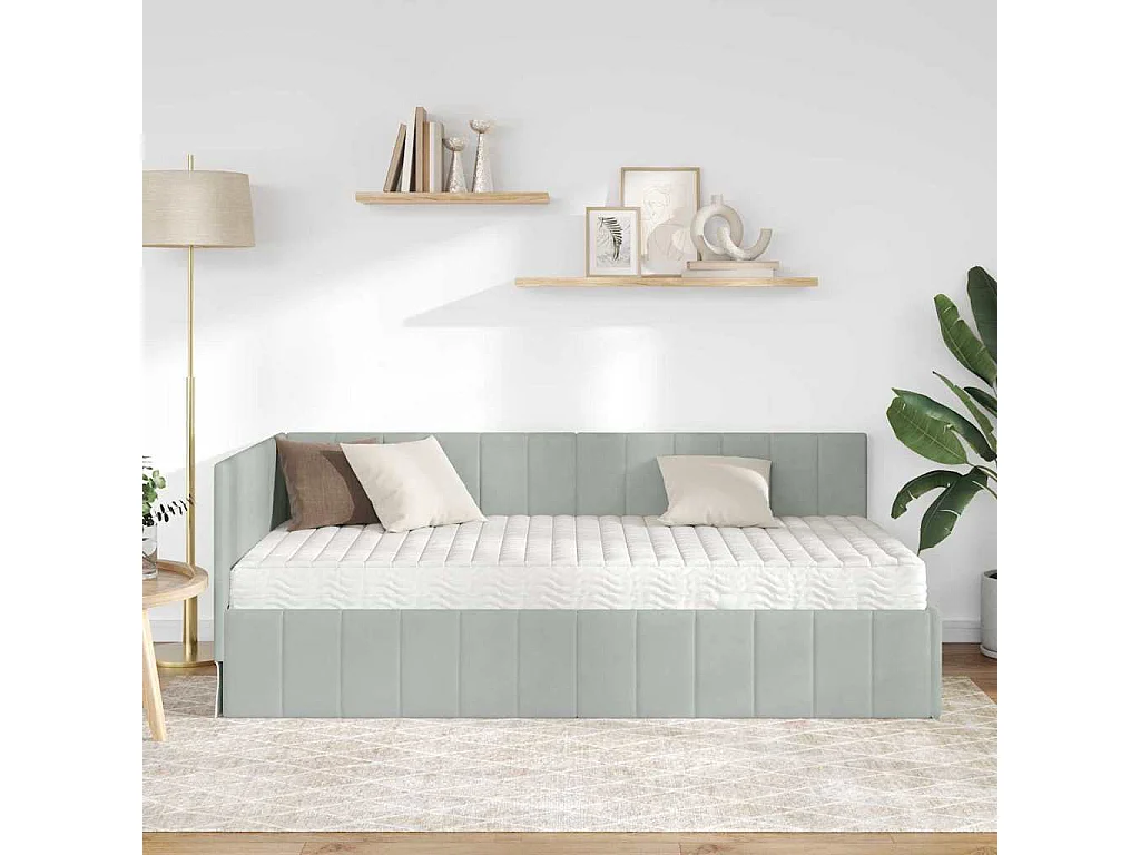 Cadre de lit d'angle Gris clair 90 x 190 cm Velours