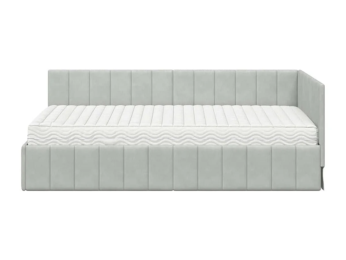 Cadre de lit d'angle Gris clair 90 x 190 cm Velours