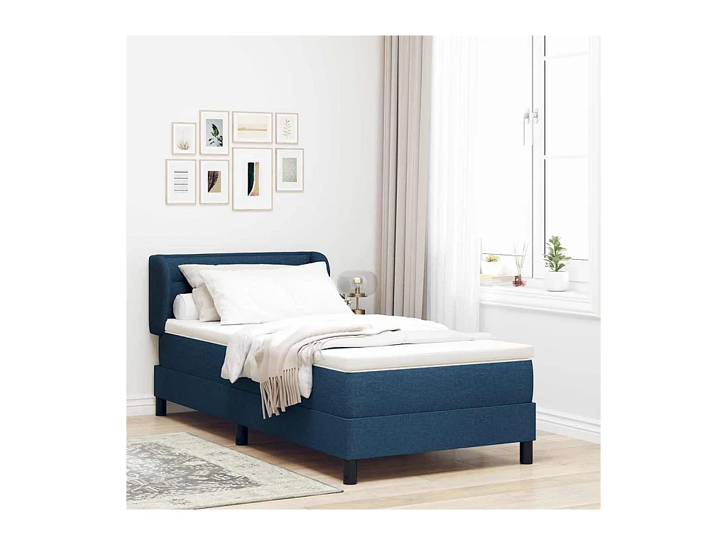 Cadre de lit avec matelas avec matelas Bleu 90 x 190 cm tissu