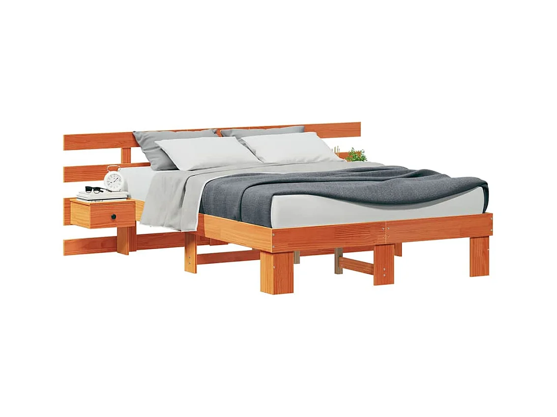 Cadre de lit Marron 135 x 190 cm Pin massif et pin massif