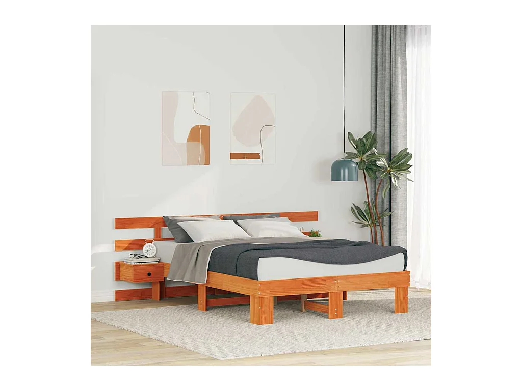 Cadre de lit Marron 135 x 190 cm Pin massif et pin massif