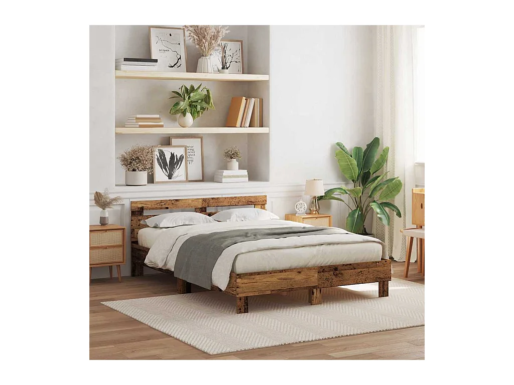 Bedframe met hoofdeinde Oud hout 140 x 190 cm Bewerkt hout