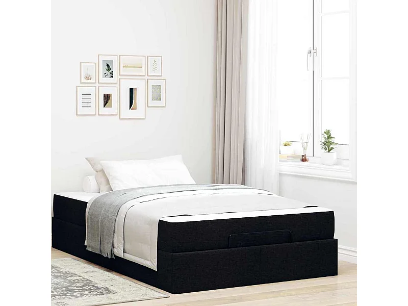 Cadre de lit avec matelas Noir 120 x 190 cm tissu