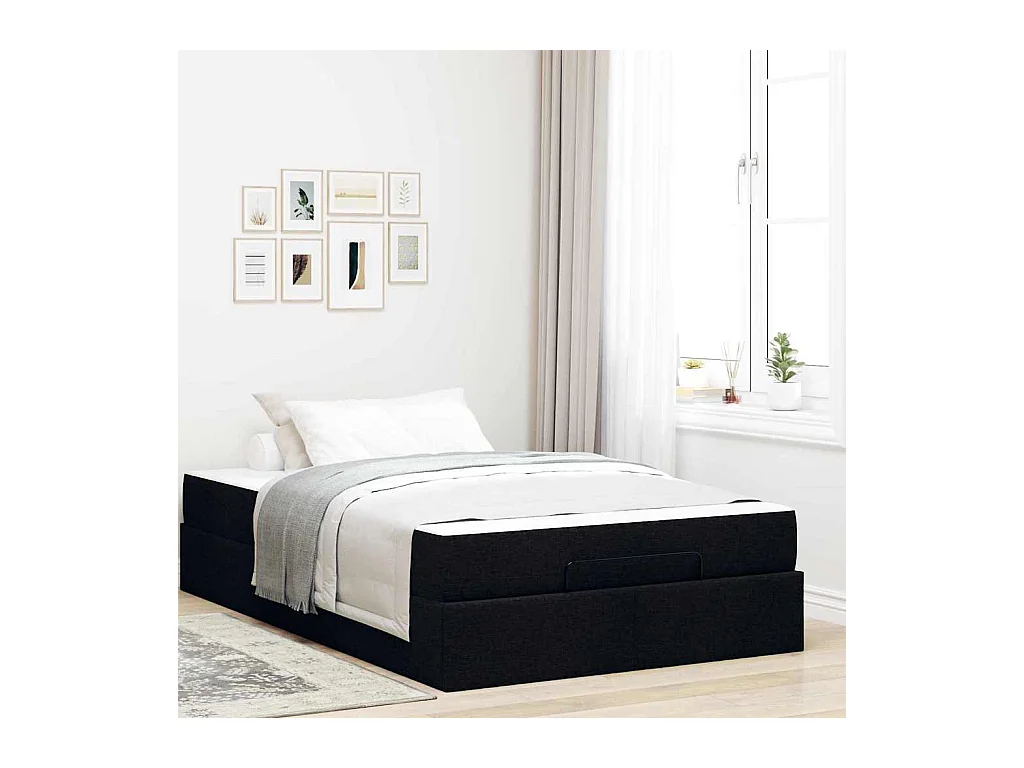 Cadre de lit avec matelas Noir 120 x 190 cm tissu