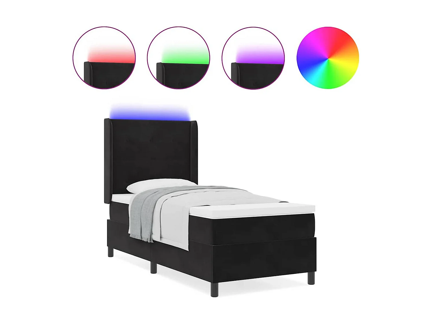 LED boxspring bed met matras Zwart 90 x 190 cm Fluweel