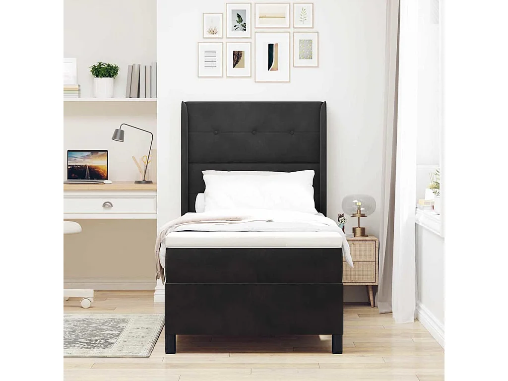 LED boxspring bed met matras Zwart 90 x 190 cm Fluweel