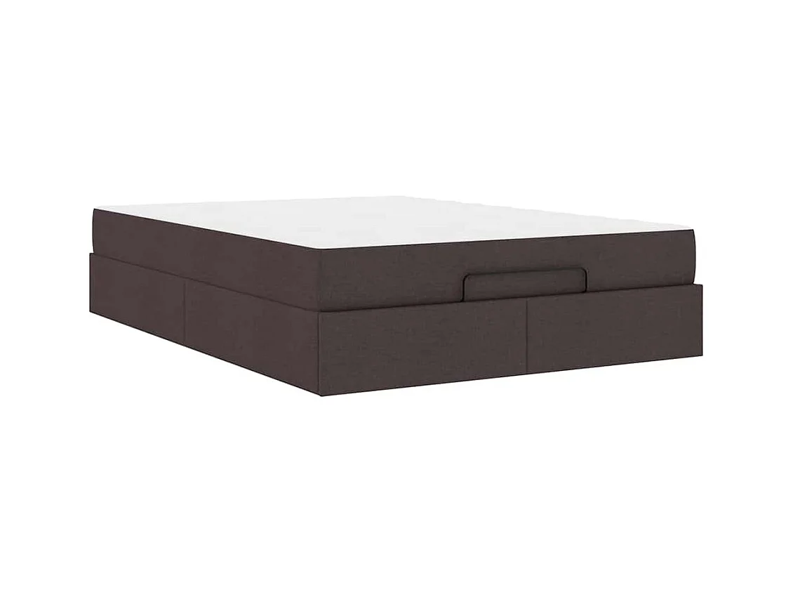 Cadre de lit avec matelas Marron foncé 140 x 200 cm tissu
