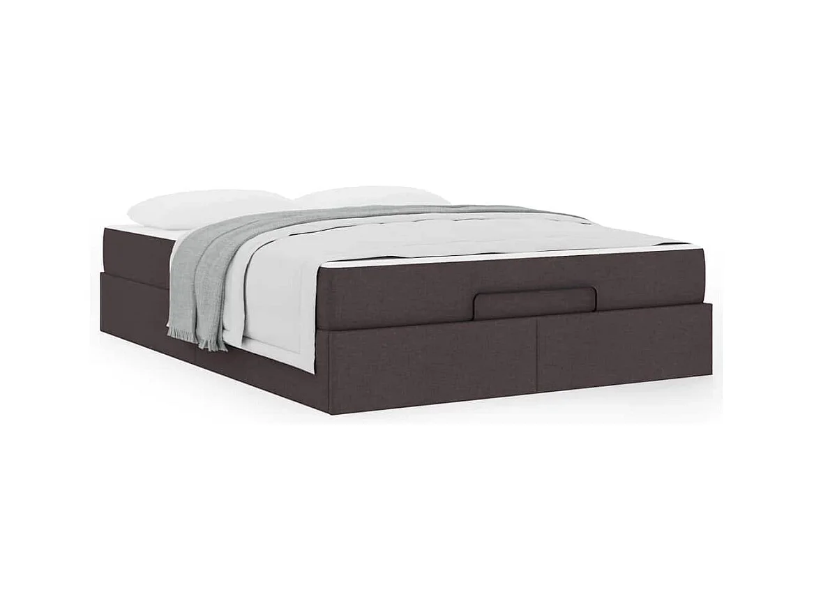 Cadre de lit avec matelas Marron foncé 140 x 200 cm tissu