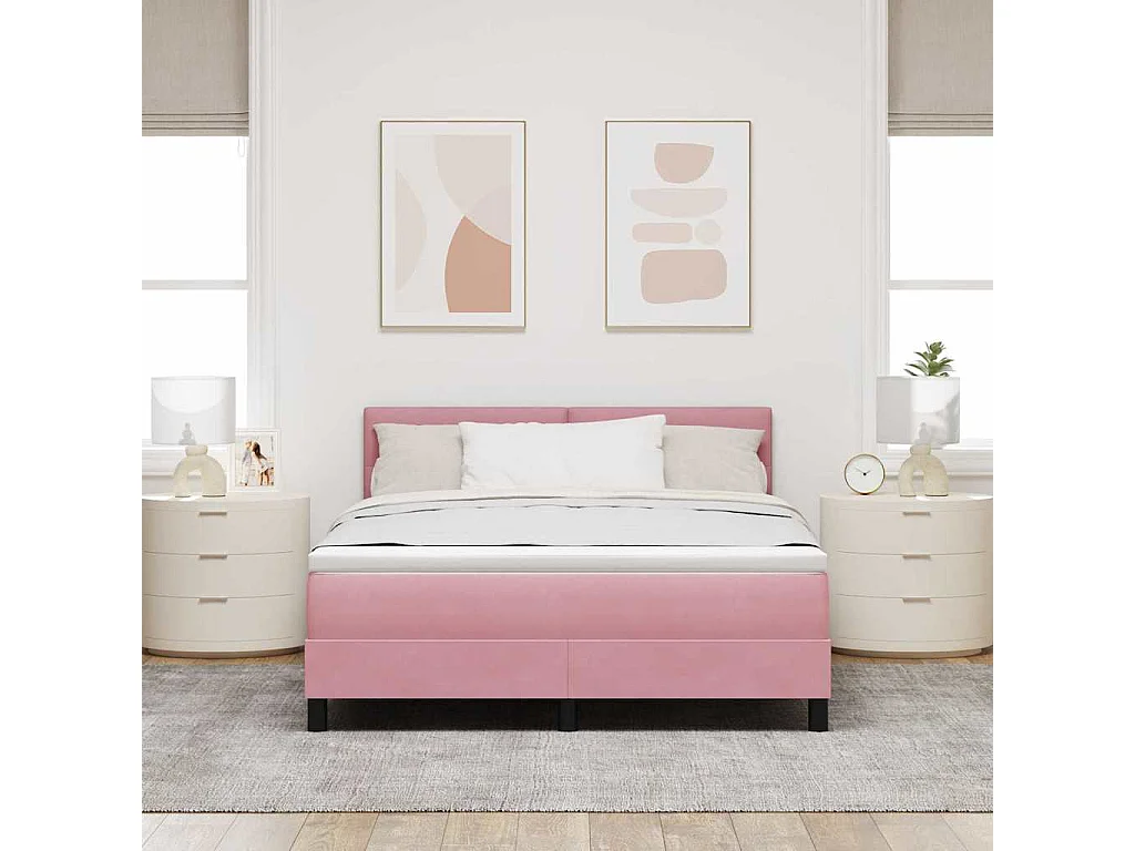 Cama tipo Box Spring con colchón Rosa 160 x 200 cm Terciopelo
