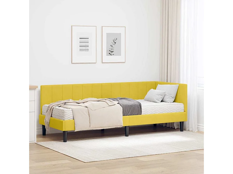 Cadre de lit d'angle avec matelas Jaune 80 x 200 cm Velours