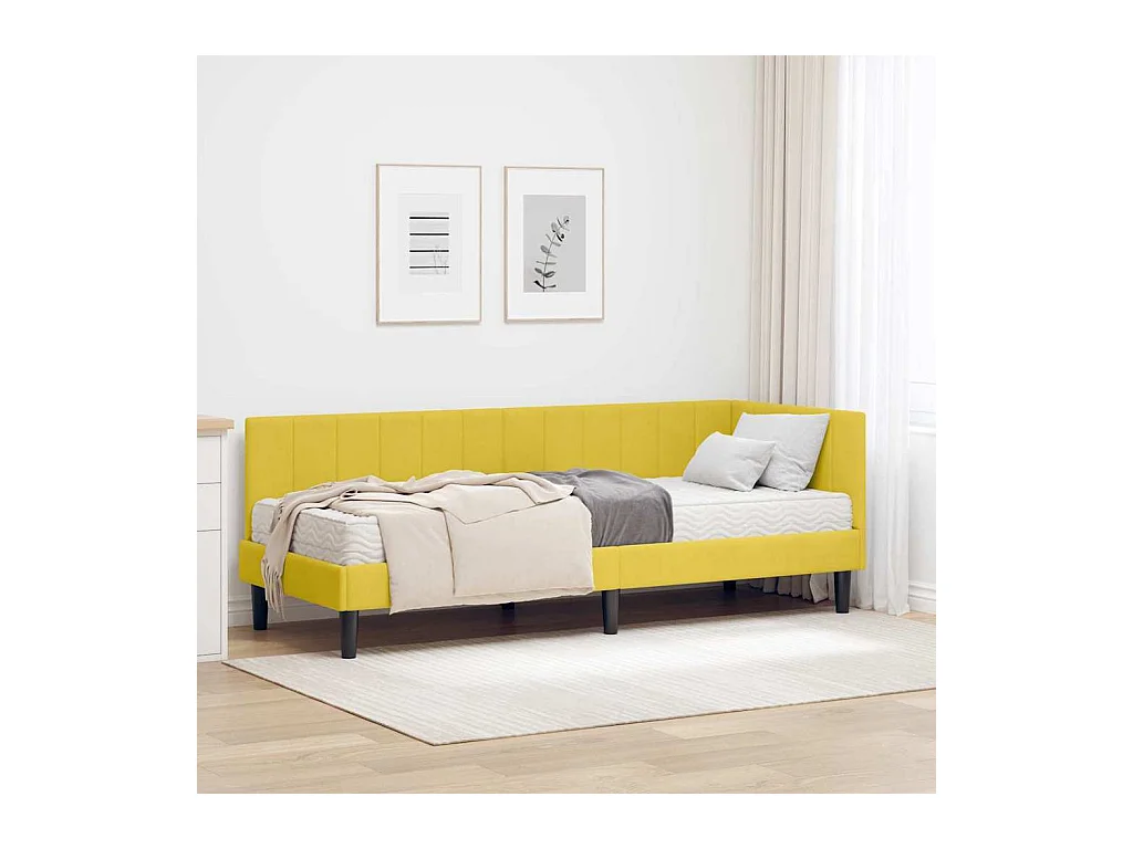 Cadre de lit d'angle avec matelas Jaune 80 x 200 cm Velours