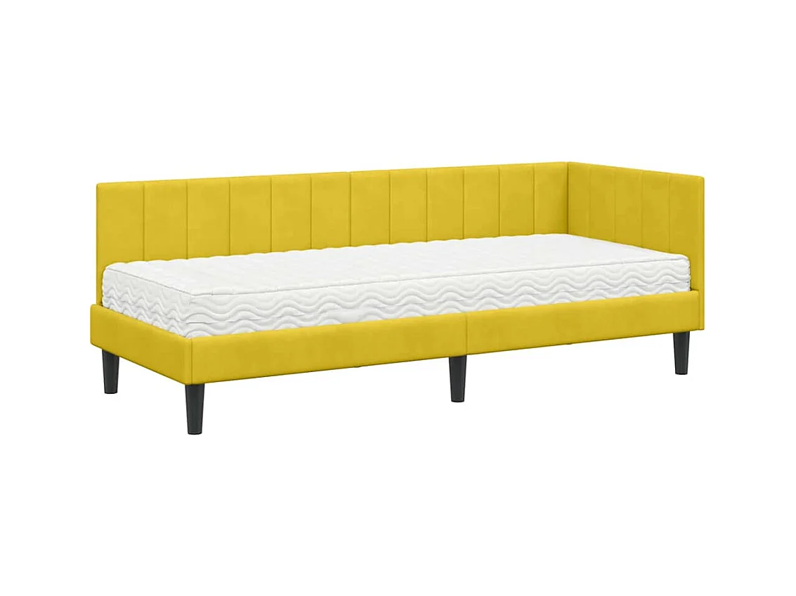 Cadre de lit d'angle avec matelas Jaune 80 x 200 cm Velours