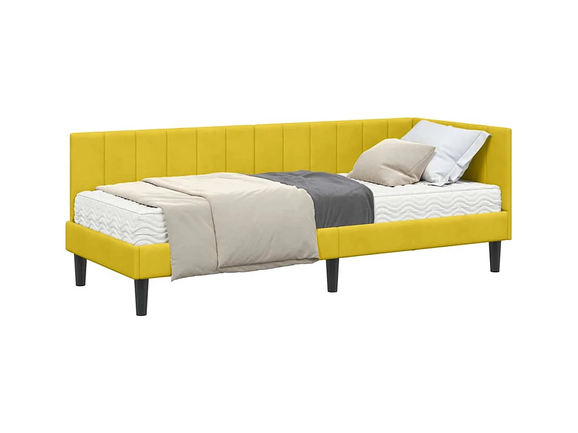 Cadre de lit d'angle avec matelas Jaune 80 x 200 cm Velours