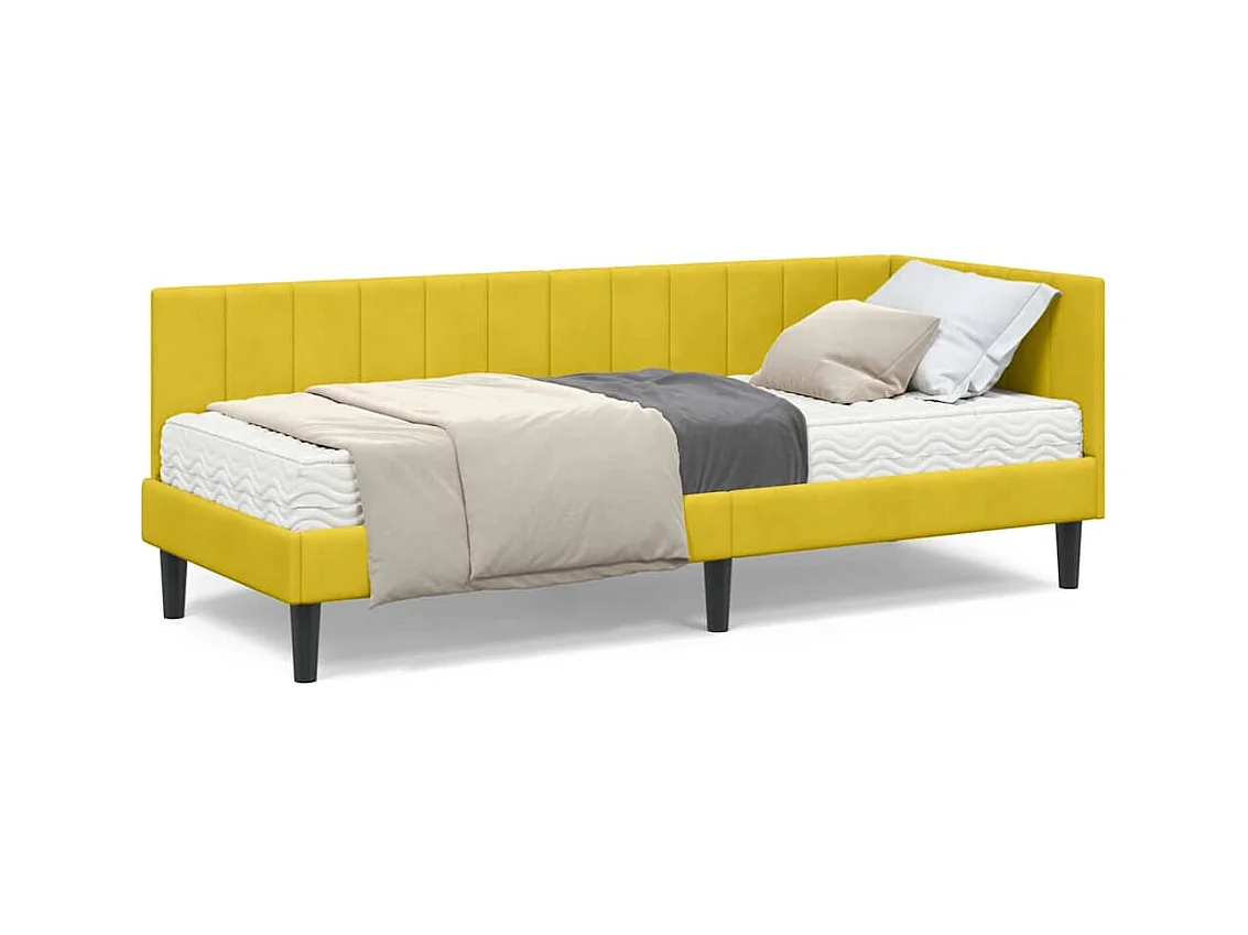 Cadre de lit d'angle avec matelas Jaune 80 x 200 cm Velours