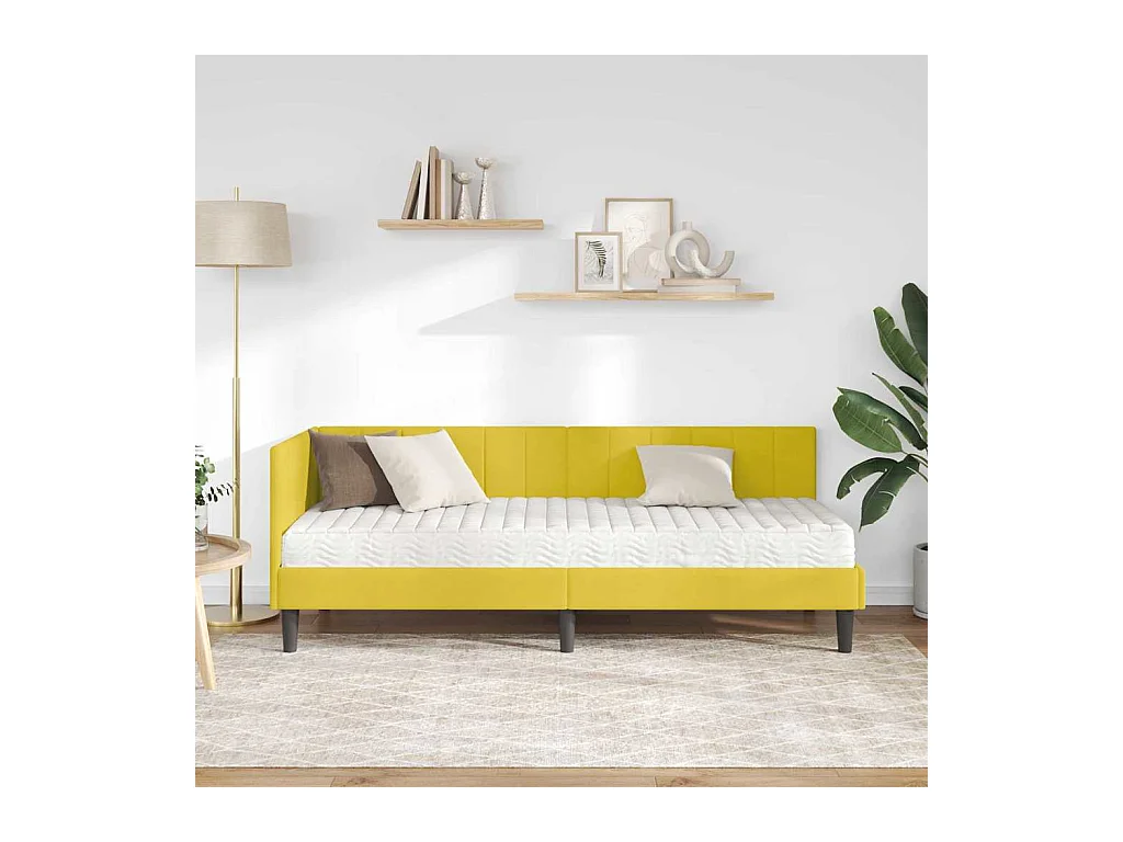 Cadre de lit d'angle avec matelas Jaune 80 x 200 cm Velours